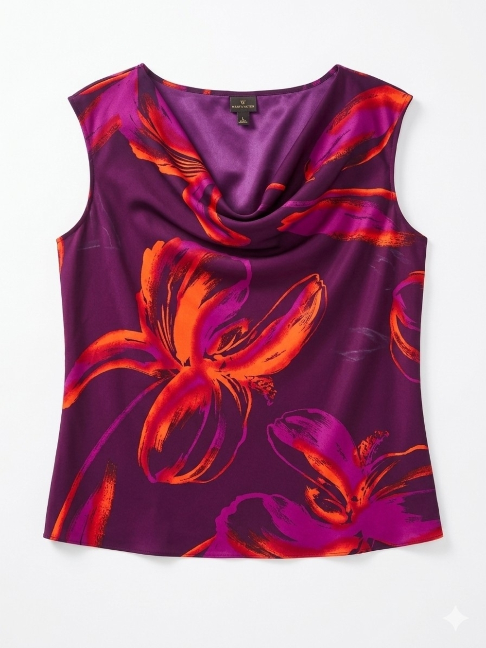 WORTHINGTON Purple Floral Cowl Neck Shell Top